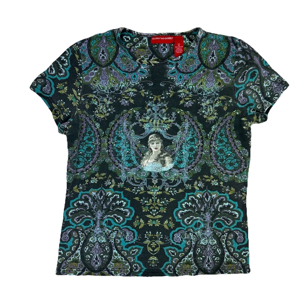 VTG Y2K Gloria Vanderbilt Boho Fairy Renaissance All-Over Goddess Shirt M